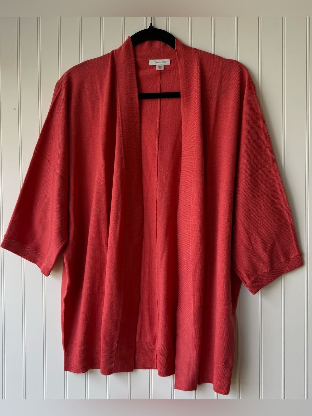 Garnet Hill 100% Wool Open Front Cardigan Sweater Coral Pink Medium